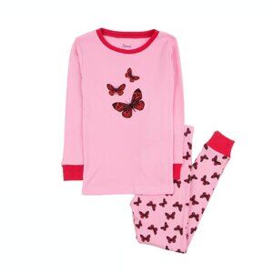 Leveret Girl Butterfly Print Long Sleeve & Pants PJ Set Cotton Pajamas
